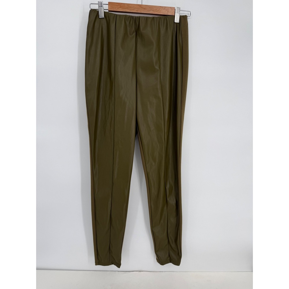 Worthington Olive Green Faux Leather Front‎ Seamed Leggings Womens Slim Fit Sz S